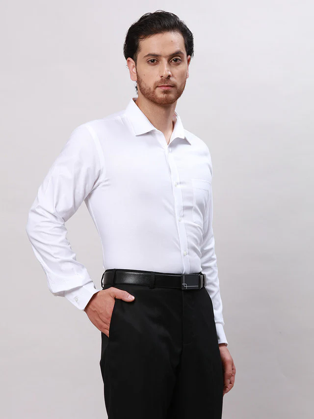 Park Avenue White Fil-A-Fil Slim Fit Cotton Formal Shirt - Image 2
