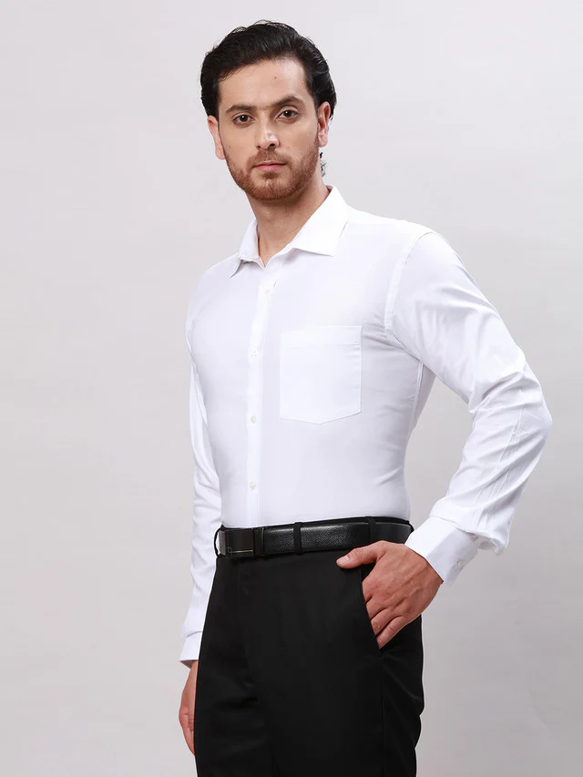 Park Avenue White Fil-A-Fil Slim Fit Cotton Formal Shirt - Image 3