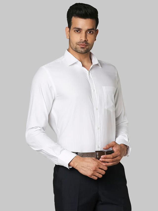 Park Avenue White Plain Slim Fit Cotton Formal Shirt - Image 2