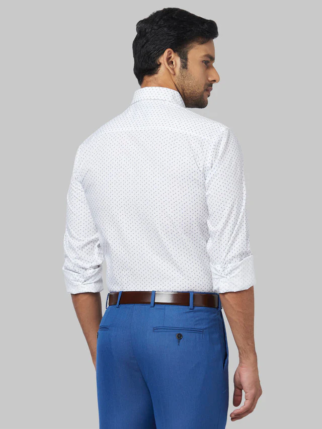 Park Avenue White Printed Regular Fit Cotton Formal Shirt - Image 4
