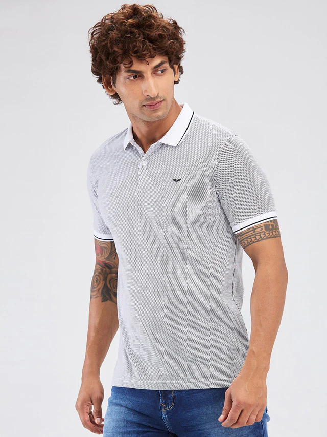 Park Avenue White Printed Slim Fit Cotton Blend T-Shirt - Image 3