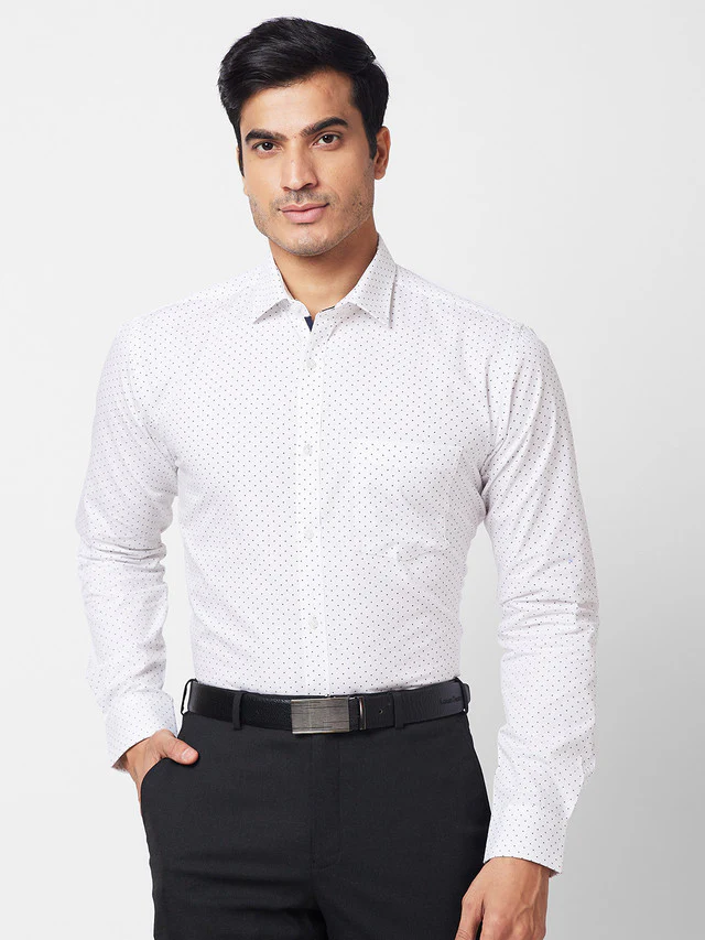 Park Avenue White Printed Slim Fit Cotton Formal Shirt