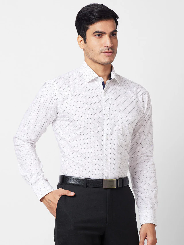 Park Avenue White Printed Slim Fit Cotton Formal Shirt - Image 2
