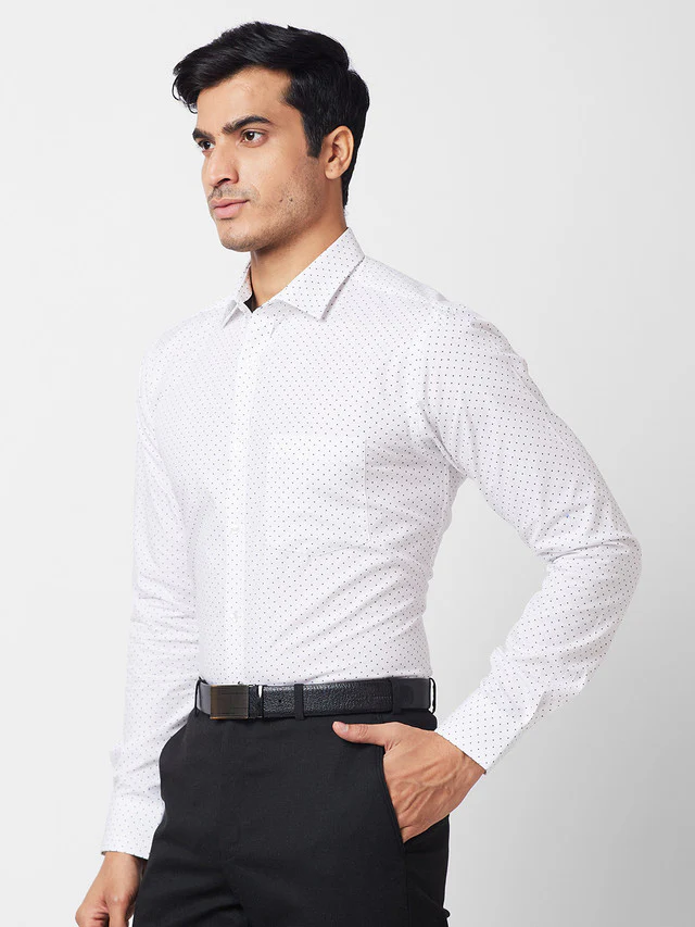 Park Avenue White Printed Slim Fit Cotton Formal Shirt - Image 3