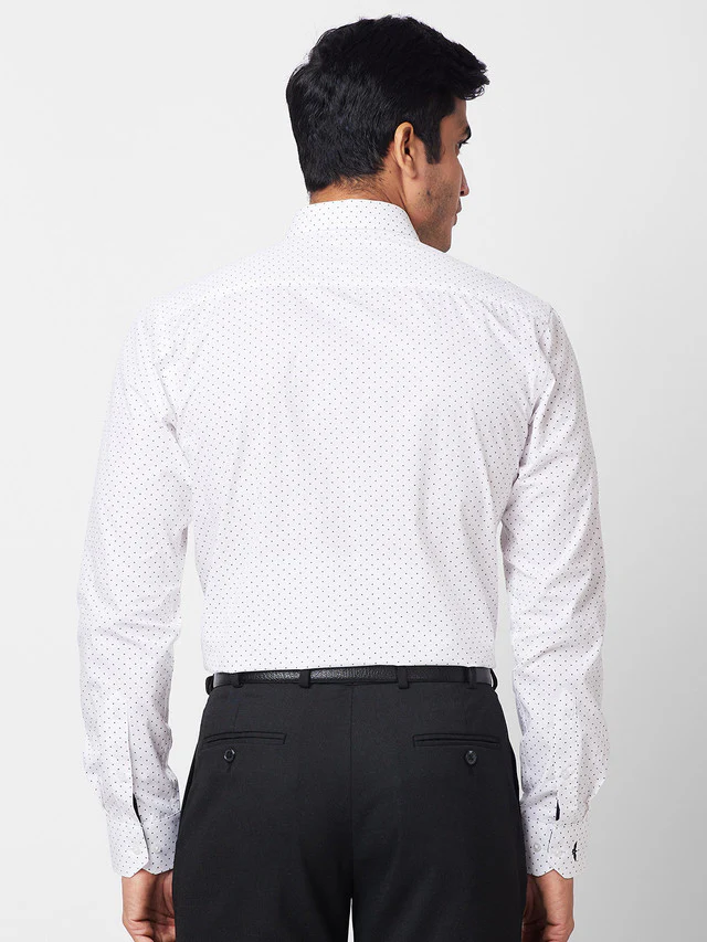 Park Avenue White Printed Slim Fit Cotton Formal Shirt - Image 4