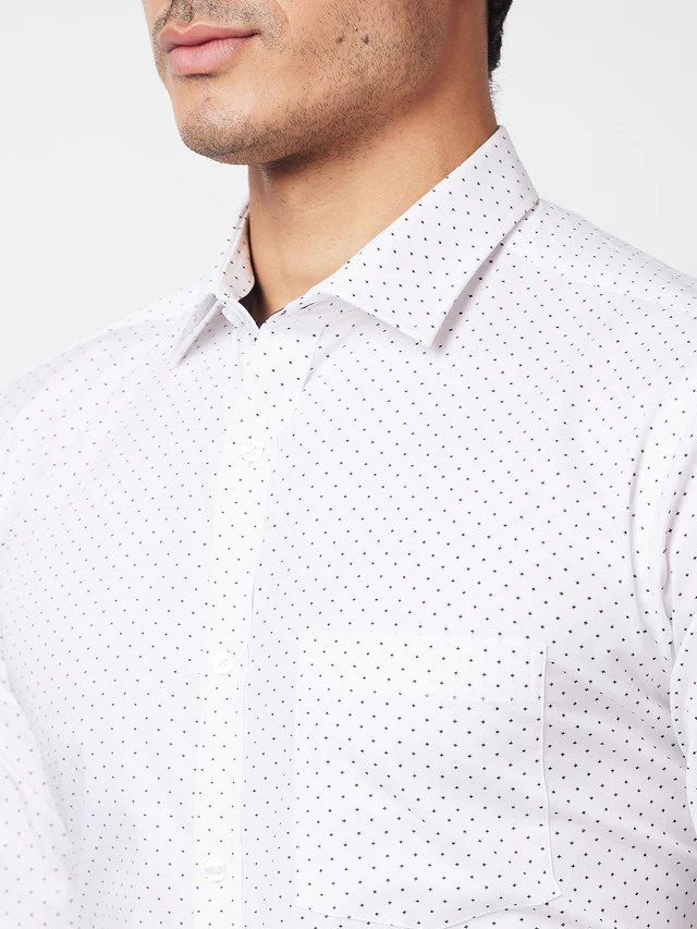 Park Avenue White Printed Slim Fit Cotton Formal Shirt - Image 6