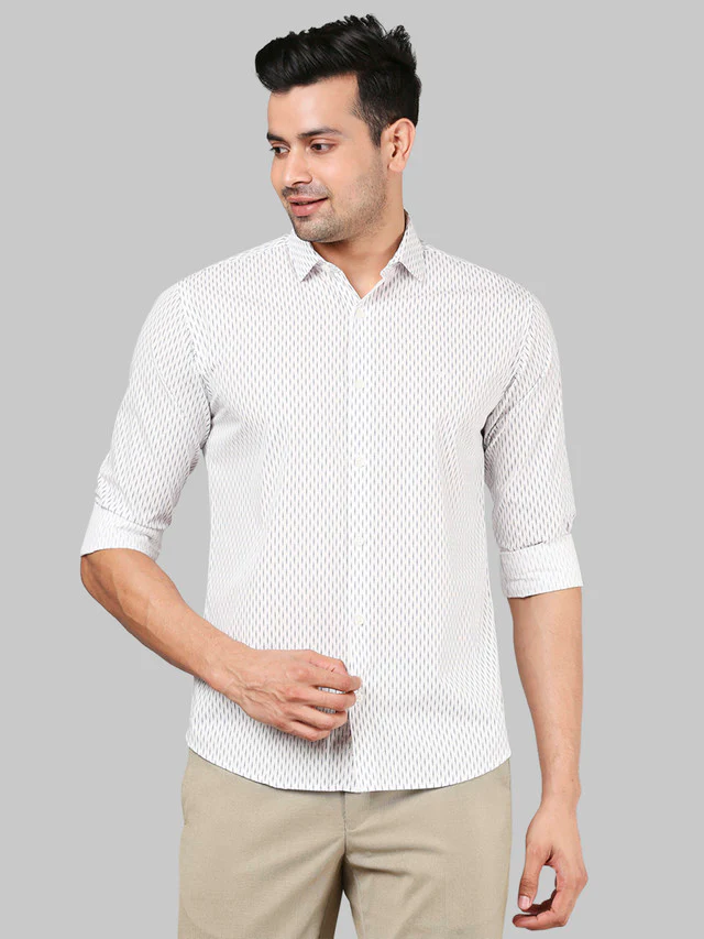 Park Avenue White Printed Slim Fit Cotton Casual Shirt