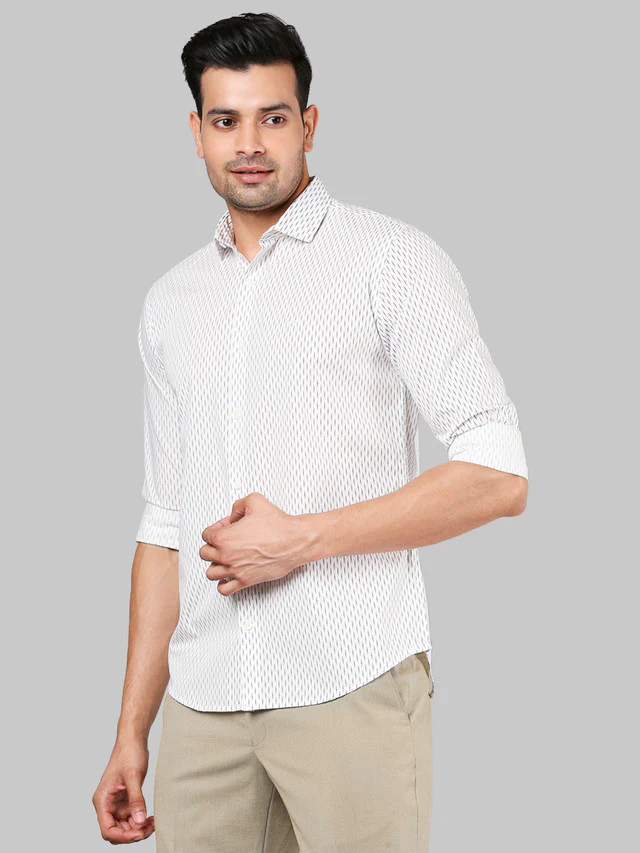 Park Avenue White Printed Slim Fit Cotton Casual Shirt - Image 2