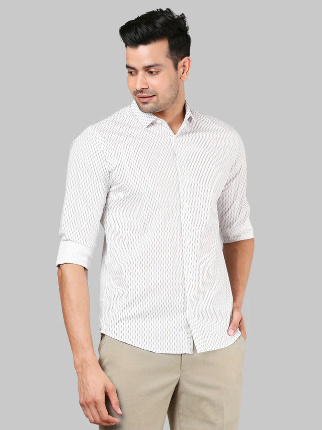 Park Avenue White Printed Slim Fit Cotton Casual Shirt - Image 3