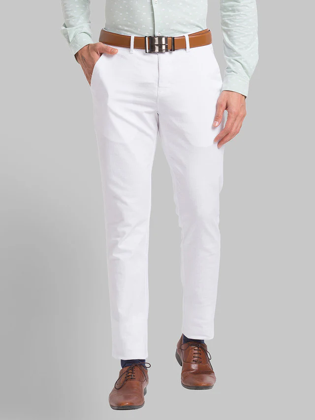 Park Avenue White Solid Neo Fit Cotton Trouser