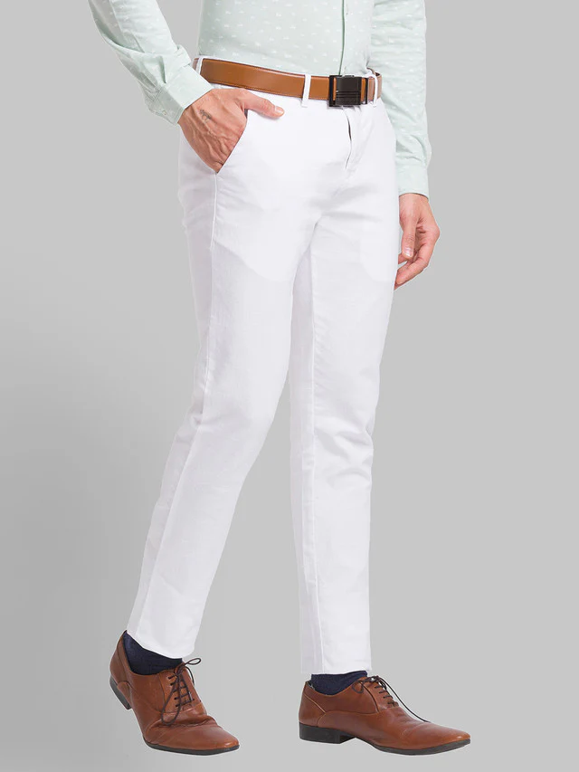 Park Avenue White Solid Neo Fit Cotton Trouser - Image 2