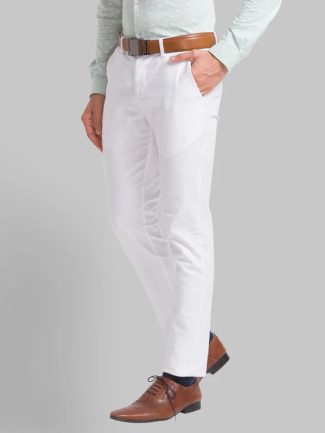 Park Avenue White Solid Neo Fit Cotton Trouser - Image 3