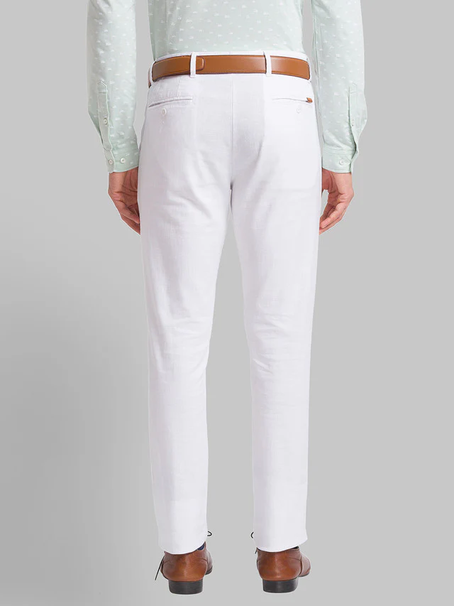 Park Avenue White Solid Neo Fit Cotton Trouser - Image 4