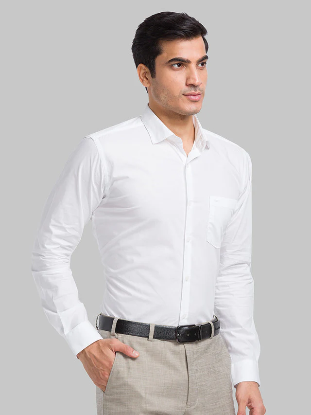 Park Avenue White Solid Slim Fit Cotton Blend Casual Shirt - Image 3
