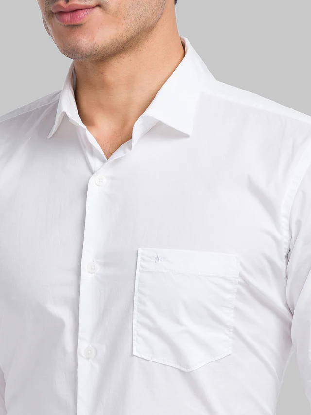 Park Avenue White Solid Slim Fit Cotton Blend Casual Shirt - Image 6