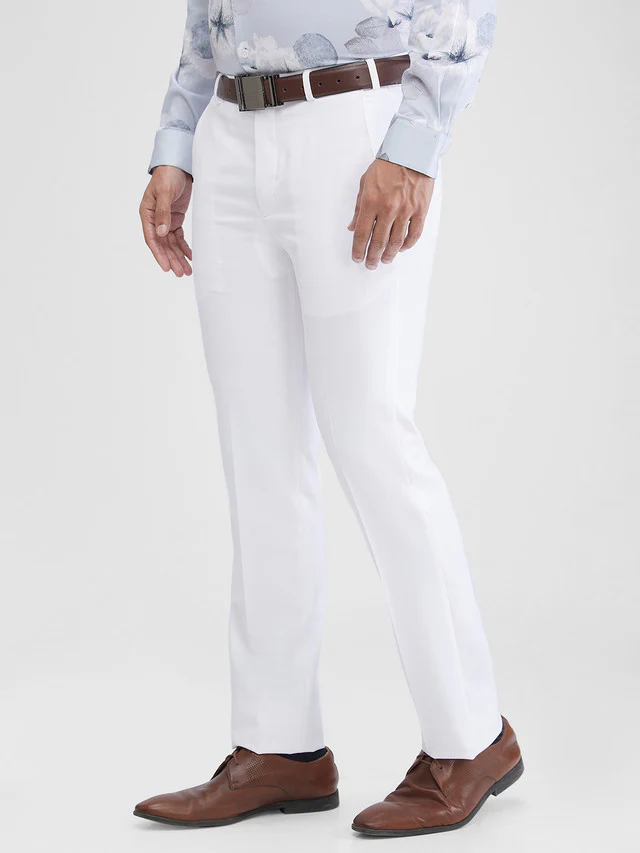 Park Avenue White Solid Slim Fit Polyester Blend Trouser - Image 3
