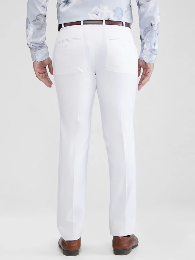 Park Avenue White Solid Slim Fit Polyester Blend Trouser - Image 4