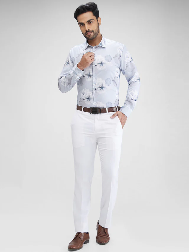 Park Avenue White Solid Slim Fit Polyester Blend Trouser - Image 5