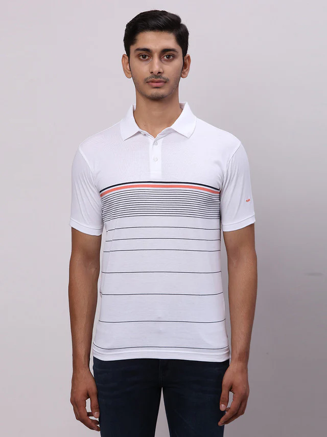Park Avenue White Stripe Slim Fit Cotton Blend T-Shirt