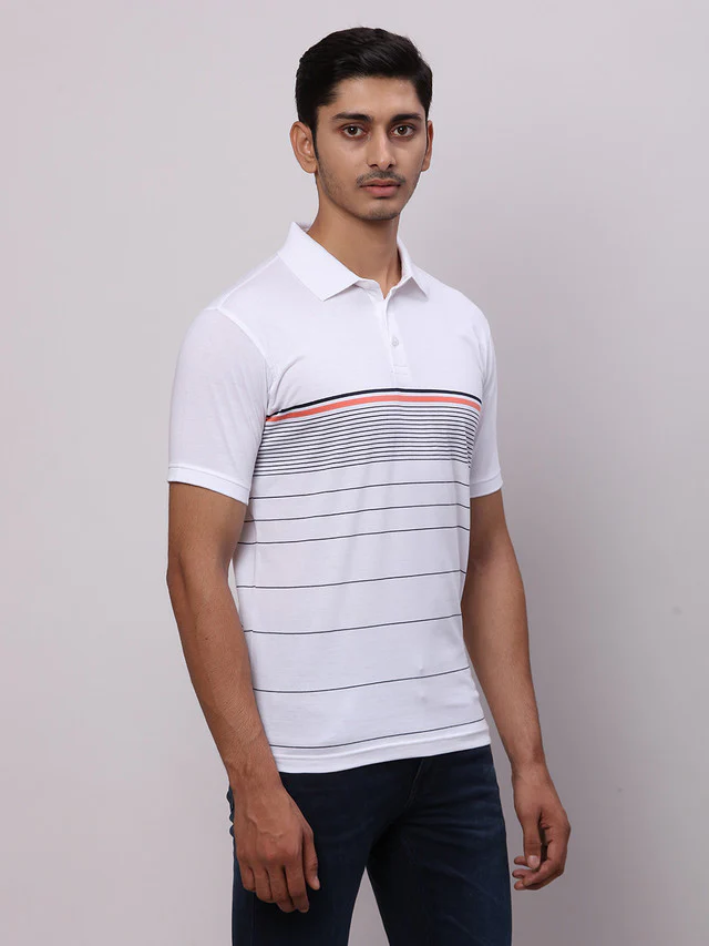 Park Avenue White Stripe Slim Fit Cotton Blend T-Shirt - Image 2