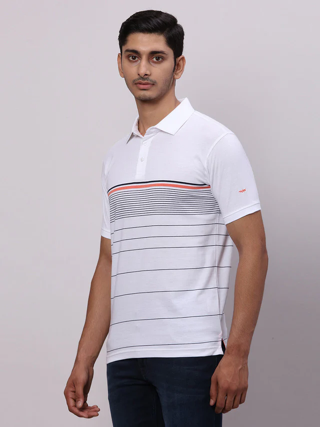 Park Avenue White Stripe Slim Fit Cotton Blend T-Shirt - Image 3