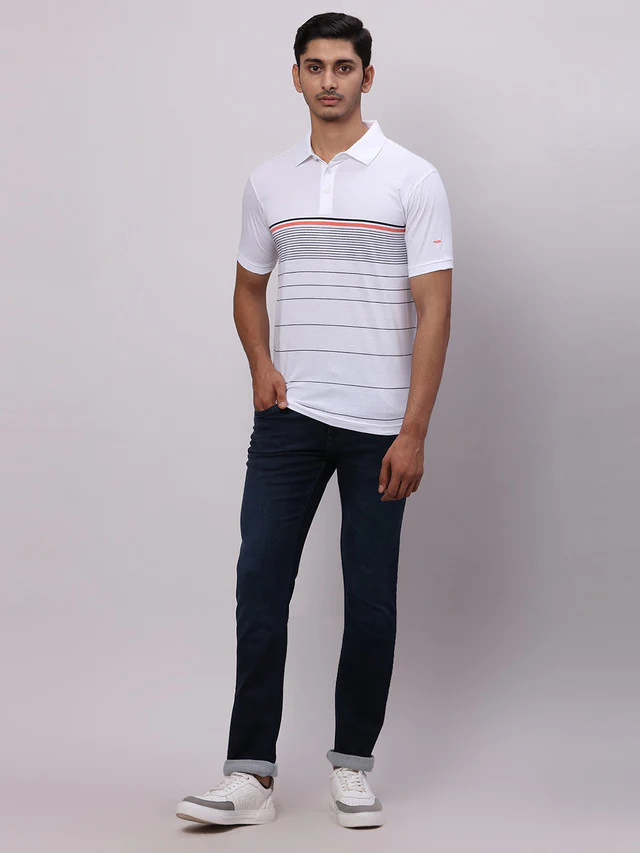 Park Avenue White Stripe Slim Fit Cotton Blend T-Shirt - Image 5