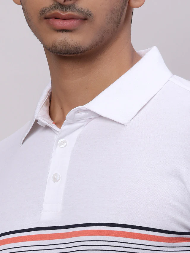 Park Avenue White Stripe Slim Fit Cotton Blend T-Shirt - Image 6