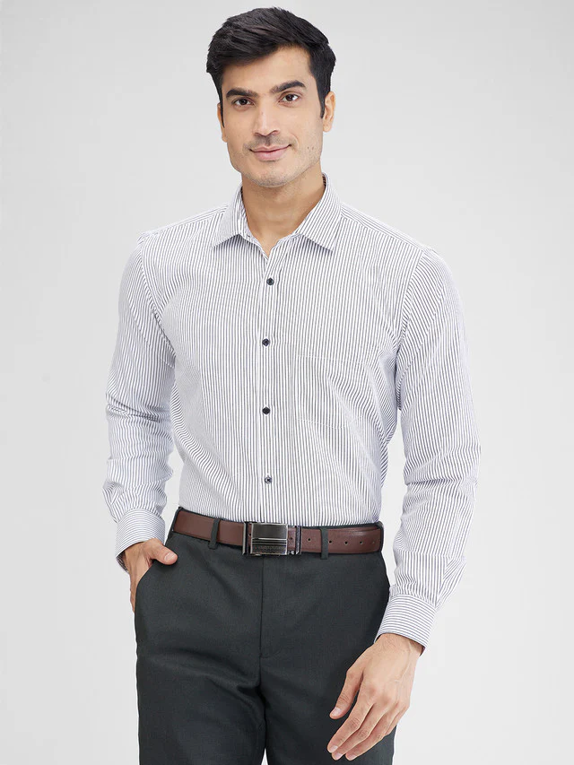 Park Avenue White Stripe Slim Fit Cotton Blend Formal Shirt
