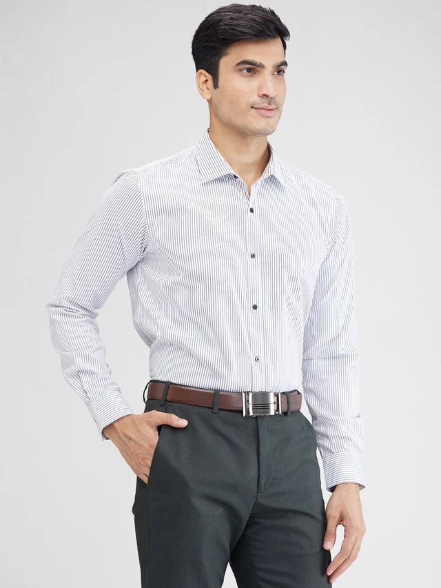 Park Avenue White Stripe Slim Fit Cotton Blend Formal Shirt - Image 2