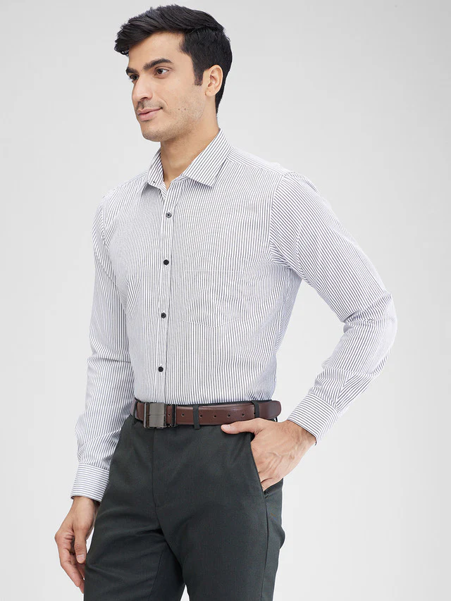 Park Avenue White Stripe Slim Fit Cotton Blend Formal Shirt - Image 3