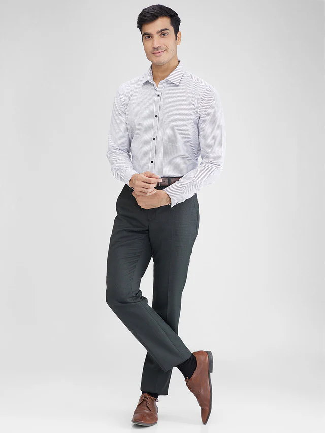 Park Avenue White Stripe Slim Fit Cotton Blend Formal Shirt - Image 4
