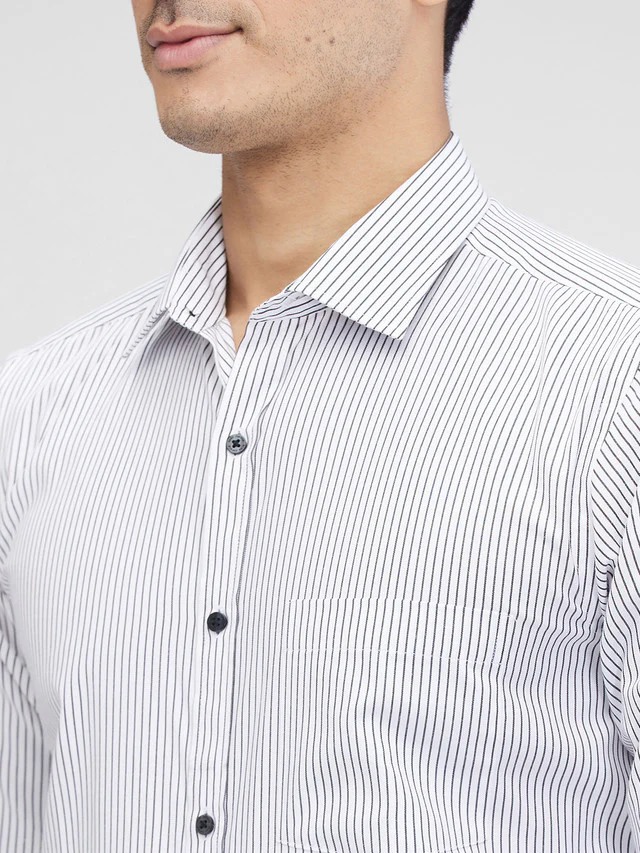 Park Avenue White Stripe Slim Fit Cotton Blend Formal Shirt - Image 5
