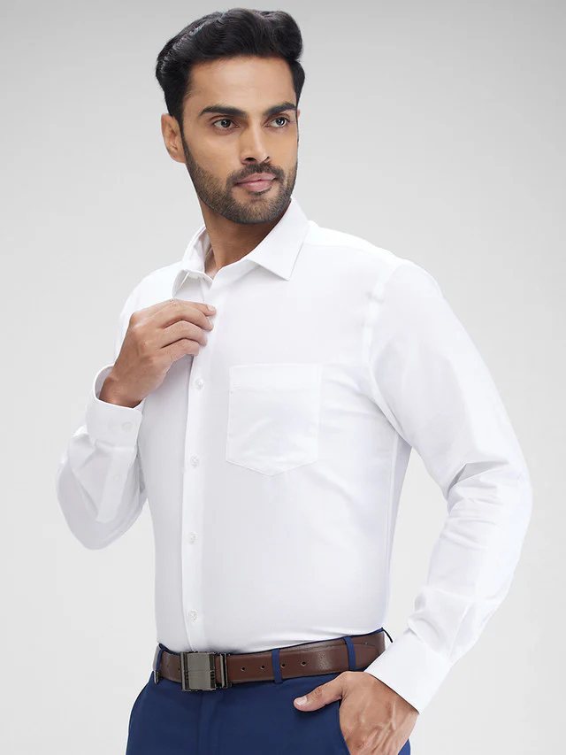 Park Avenue White Structure Regular Fit Cotton Formal Shirt - Image 3