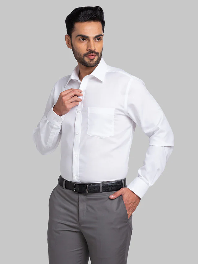 Park Avenue White Structure Regular Fit Full Sleeve Cotton Shirt - Image 3
