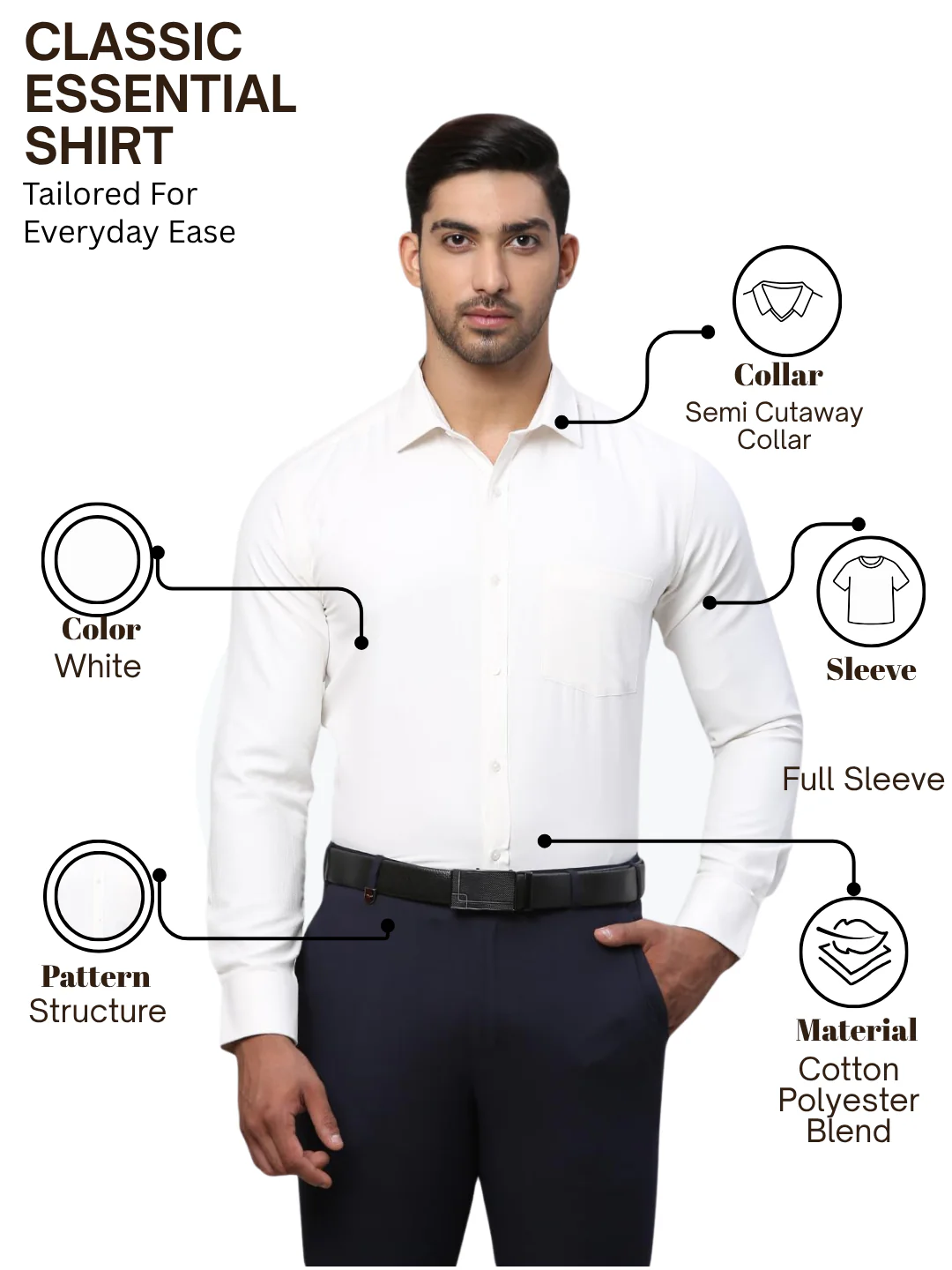 Park Avenue Men White Slim Fit Structure Formal Shirt - Image 4