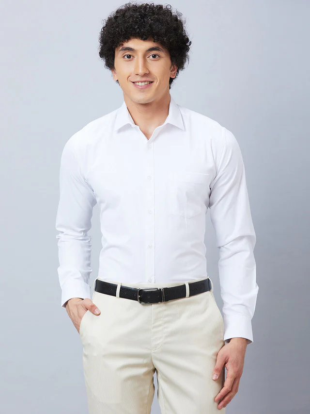 Park Avenue White Structure Slim Fit Cotton Blend Formal Shirt