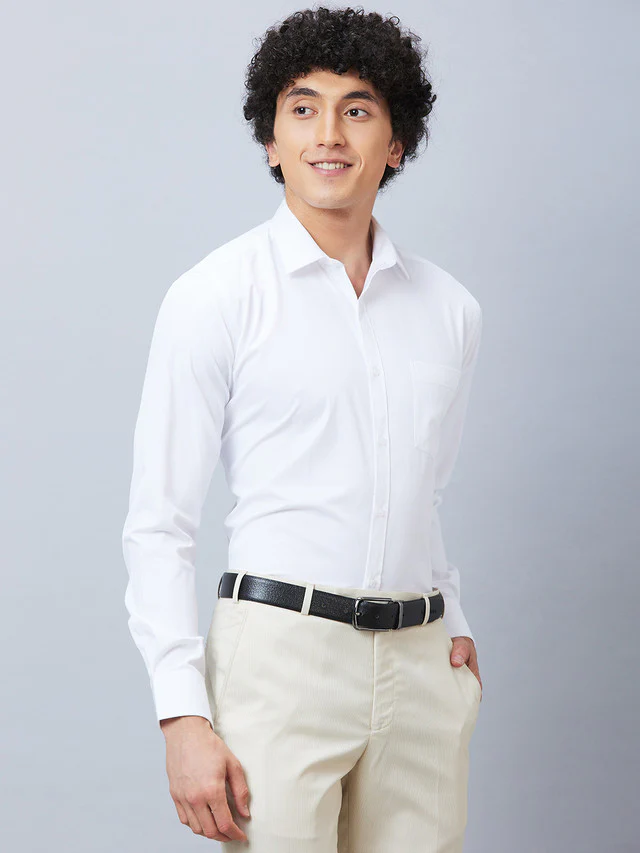 Park Avenue White Structure Slim Fit Cotton Blend Formal Shirt - Image 2