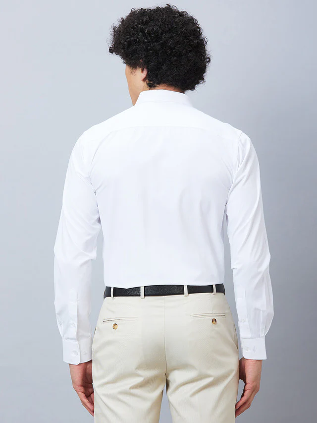 Park Avenue White Structure Slim Fit Cotton Blend Formal Shirt - Image 5