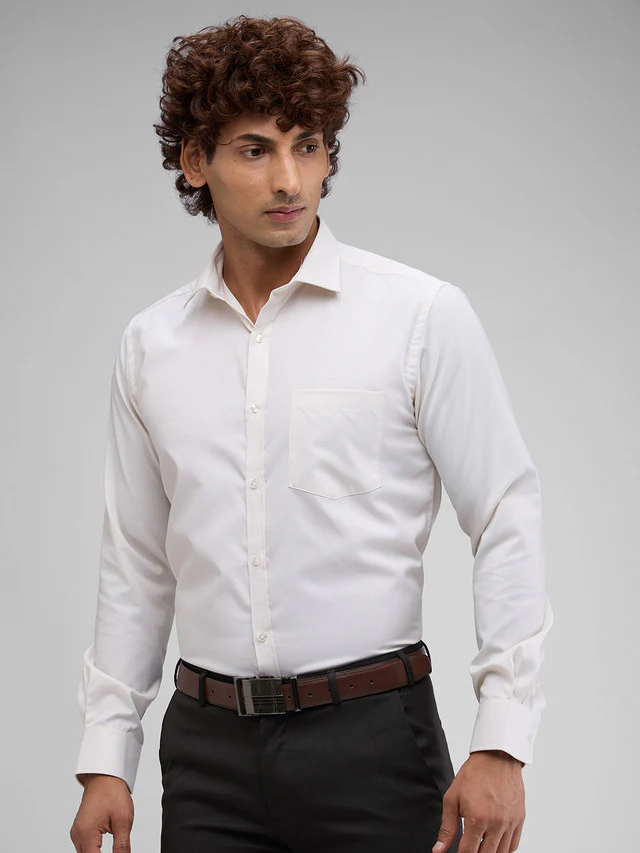 Park Avenue White Structure Slim Fit Full Sleeve Cotton Blend Shirt - Image 3