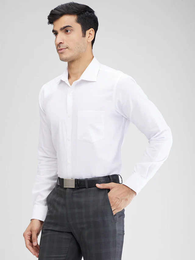 Park Avenue Men White Slim Fit Structure Formal Shirt - Image 3