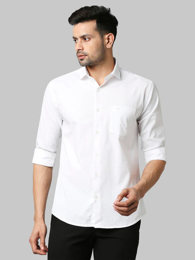 Park Avenue White Two Tone Slim Fit Cotton Blend Casual Shirt