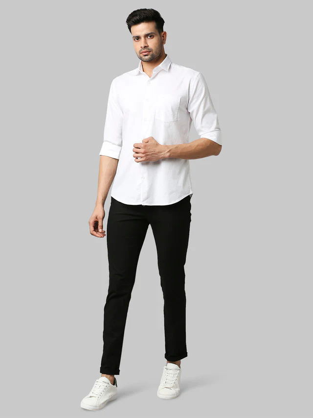 Park Avenue White Two Tone Slim Fit Cotton Blend Casual Shirt - Image 5