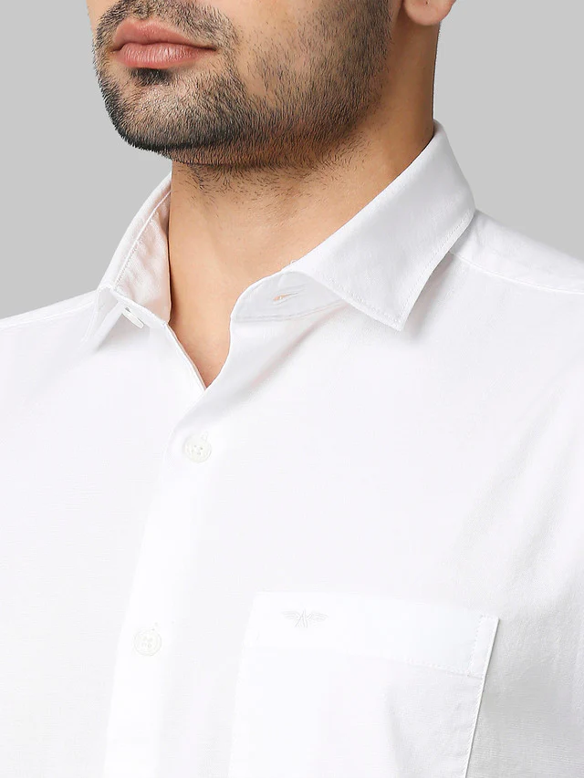 Park Avenue White Two Tone Slim Fit Cotton Blend Casual Shirt - Image 6