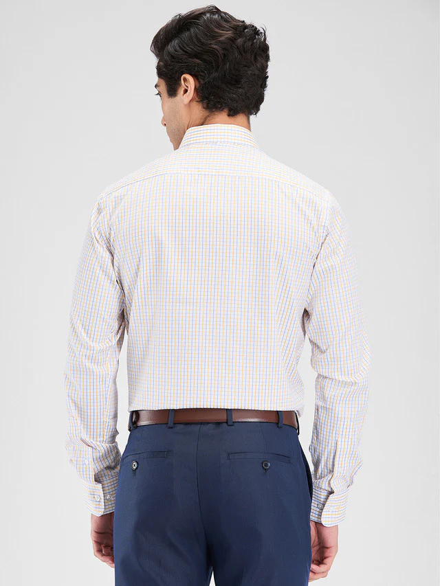 Park Avenue Yellow Checks Slim Fit Cotton Blend Formal Shirt - Image 4