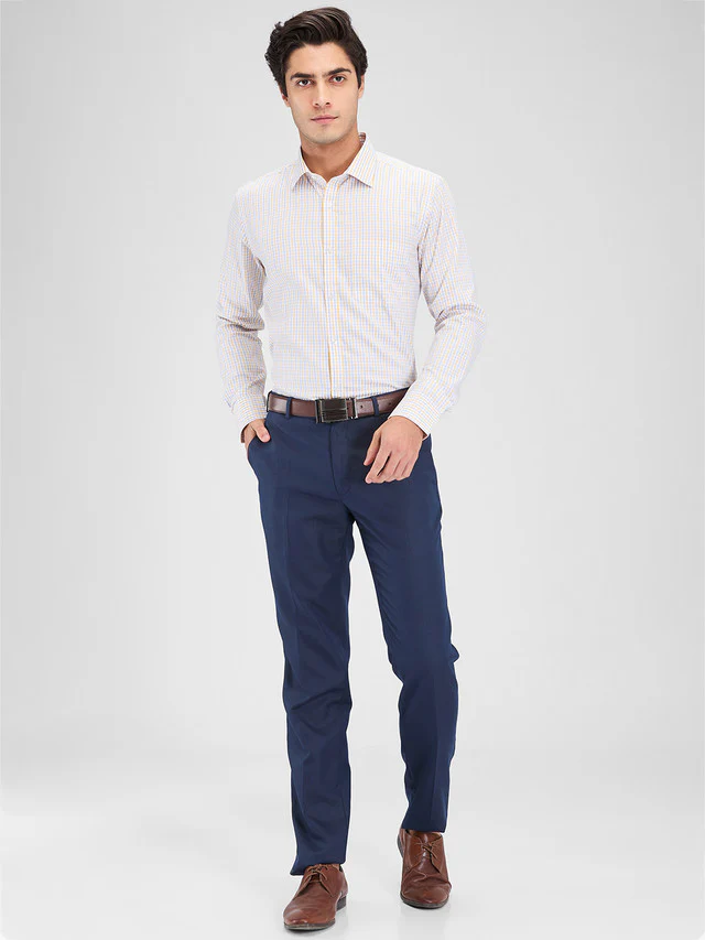 Park Avenue Yellow Checks Slim Fit Cotton Blend Formal Shirt - Image 5