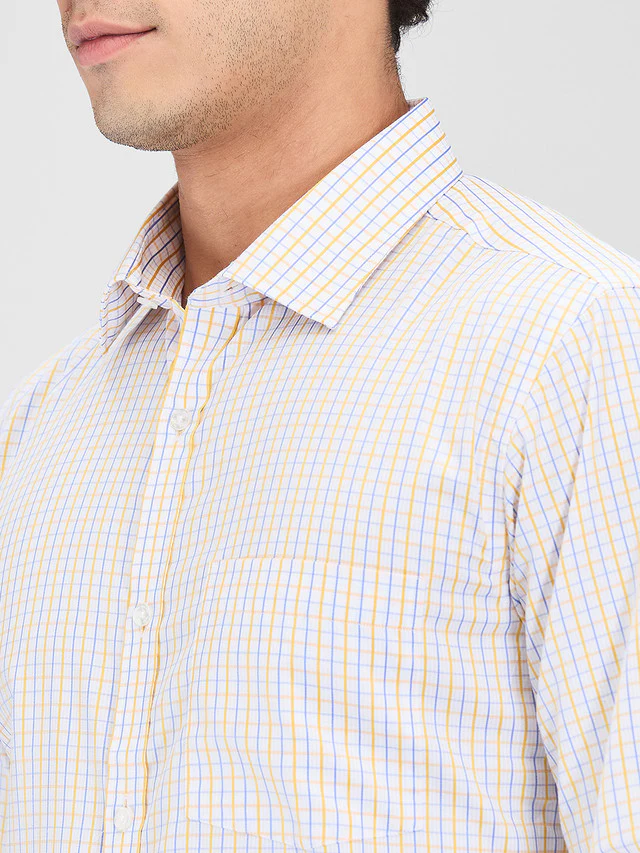 Park Avenue Yellow Checks Slim Fit Cotton Blend Formal Shirt - Image 6