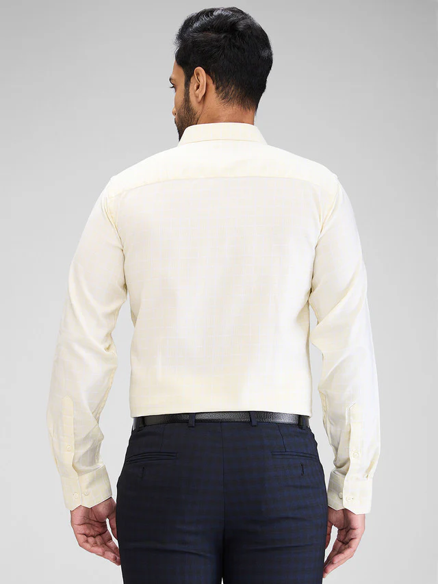 Park Avenue Yellow Checks Slim Fit Cotton Formal Shirt - Image 4