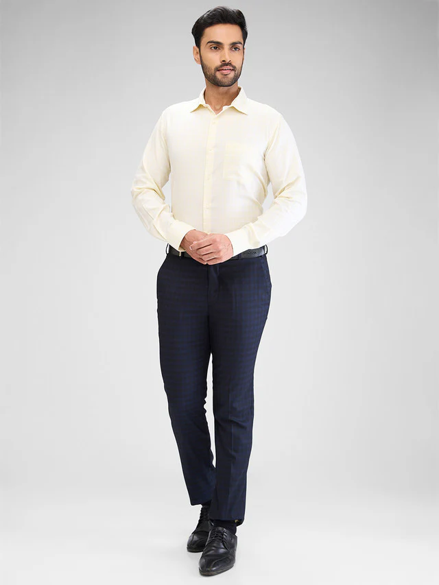 Park Avenue Yellow Checks Slim Fit Cotton Formal Shirt - Image 5