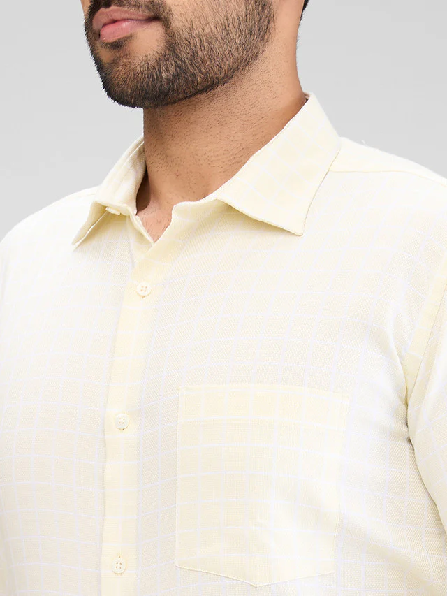 Park Avenue Yellow Checks Slim Fit Cotton Formal Shirt - Image 6