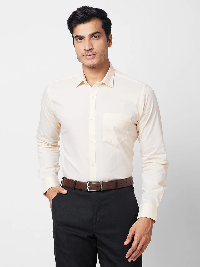Park Avenue Yellow Dobby Slim Fit Cotton Formal Shirt